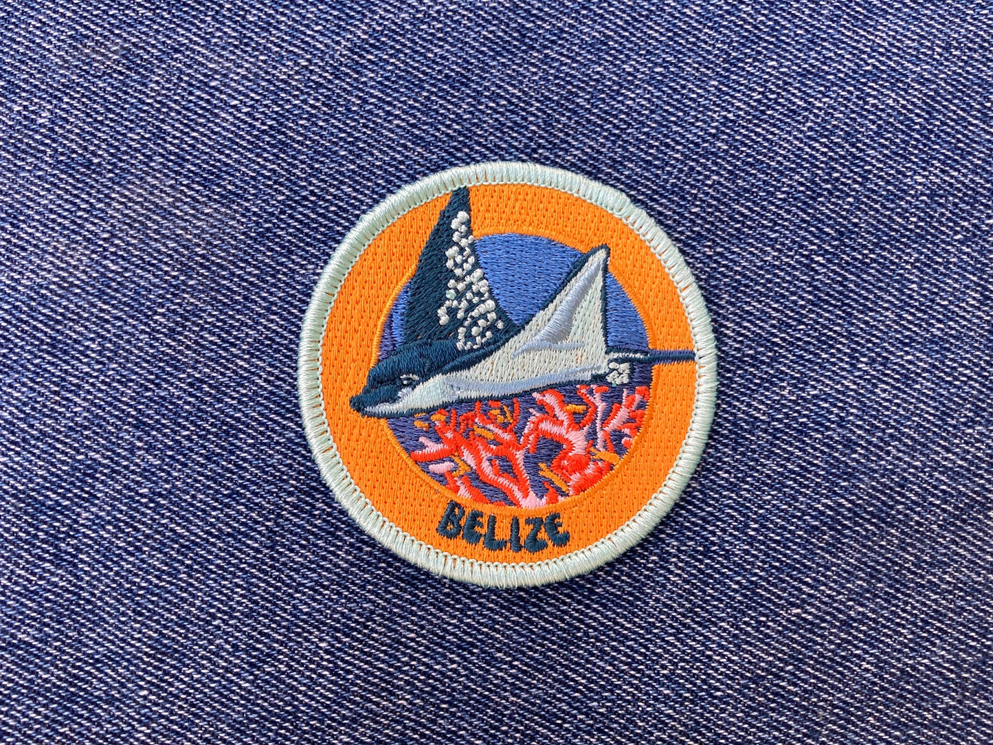 Belize Scuba Diving Patch - Colorful Spotted Eagle Ray Design, Iron-On Collectible Travel Patch