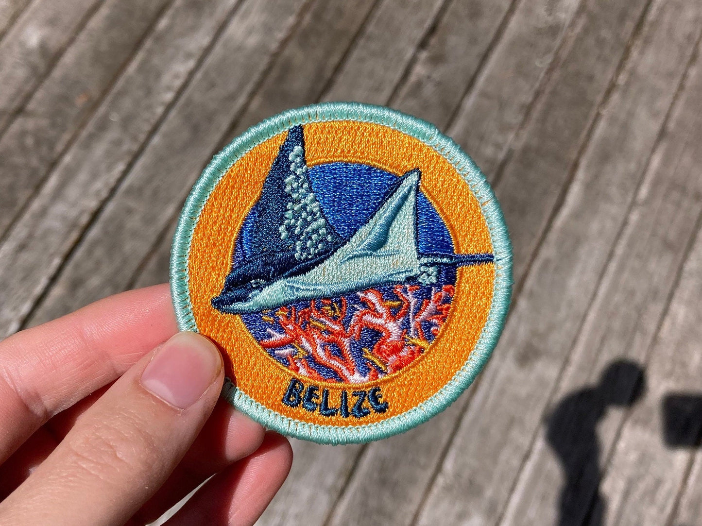 Belize Scuba Diving Patch - Colorful Spotted Eagle Ray Design, Iron-On Collectible Travel Patch