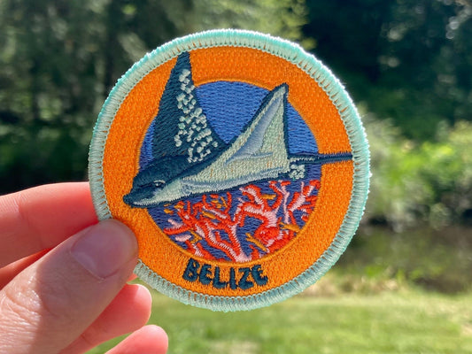 Belize Scuba Diving Patch - Colorful Spotted Eagle Ray Design, Iron-On Collectible Travel Patch