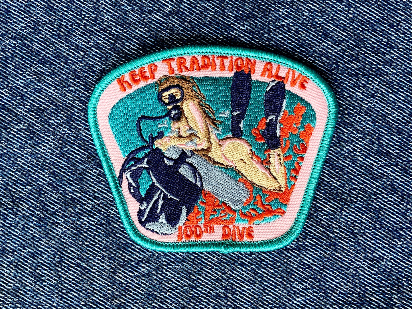 100th Dive Tradition Nude Diver Patch - Colorful Embroidered Souvenir for Divers and Ocean Enthusiasts