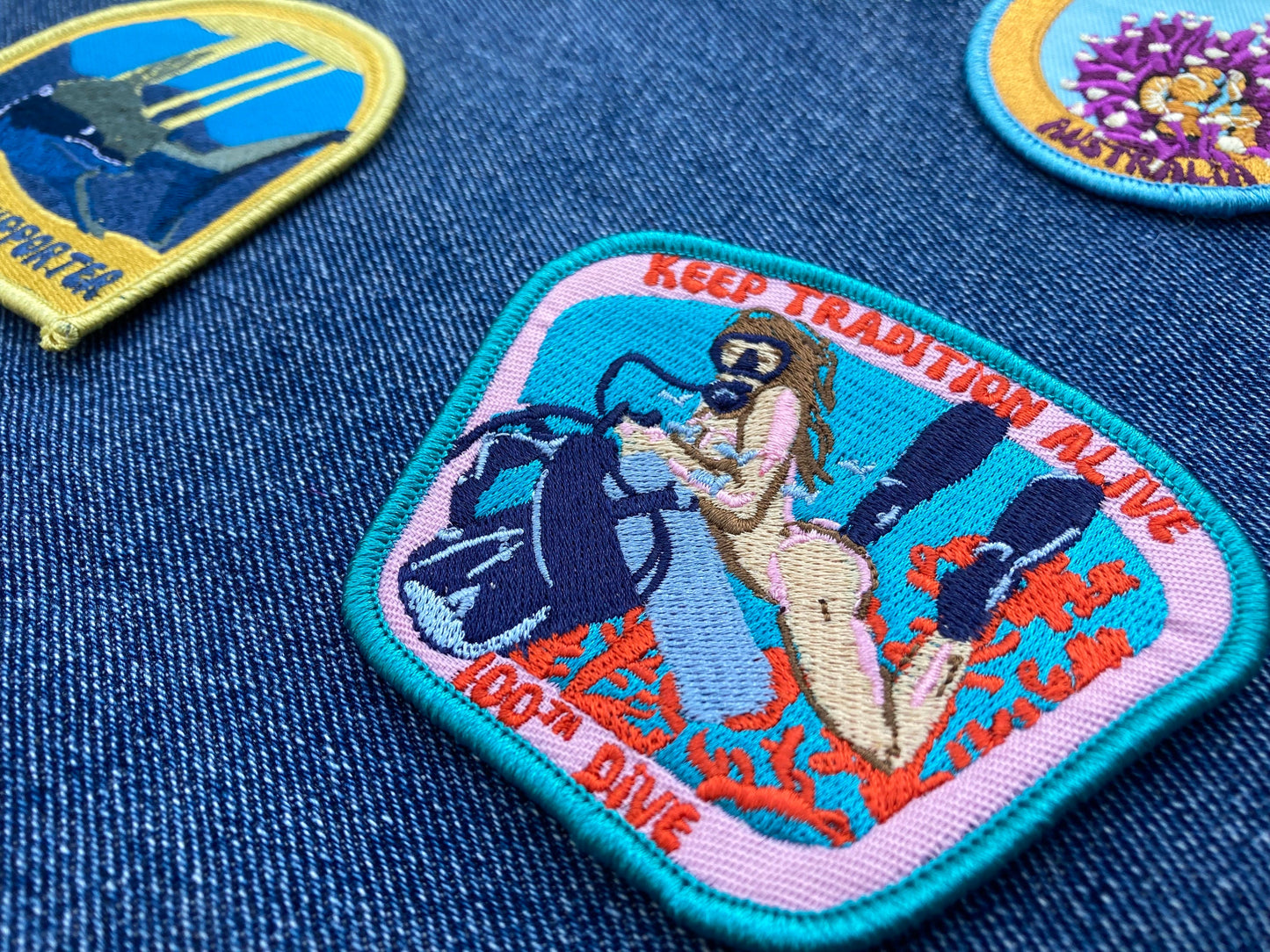 100th Dive Tradition Nude Diver Patch - Colorful Embroidered Souvenir for Divers and Ocean Enthusiasts