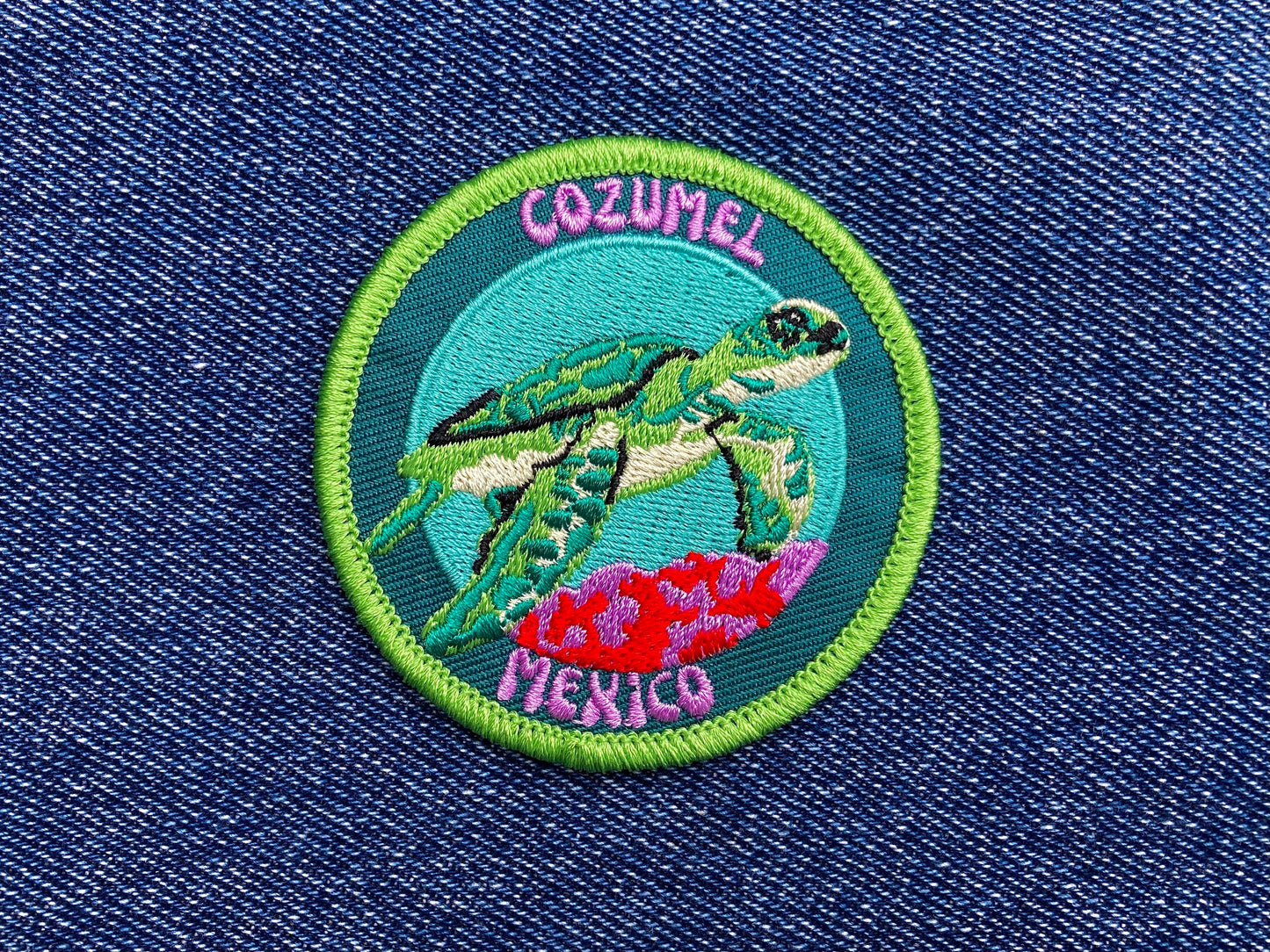 Cozumel Mexico Scuba Diving Patch - Colorful Sea Turtle Design, Iron-On Collectible Travel Patch