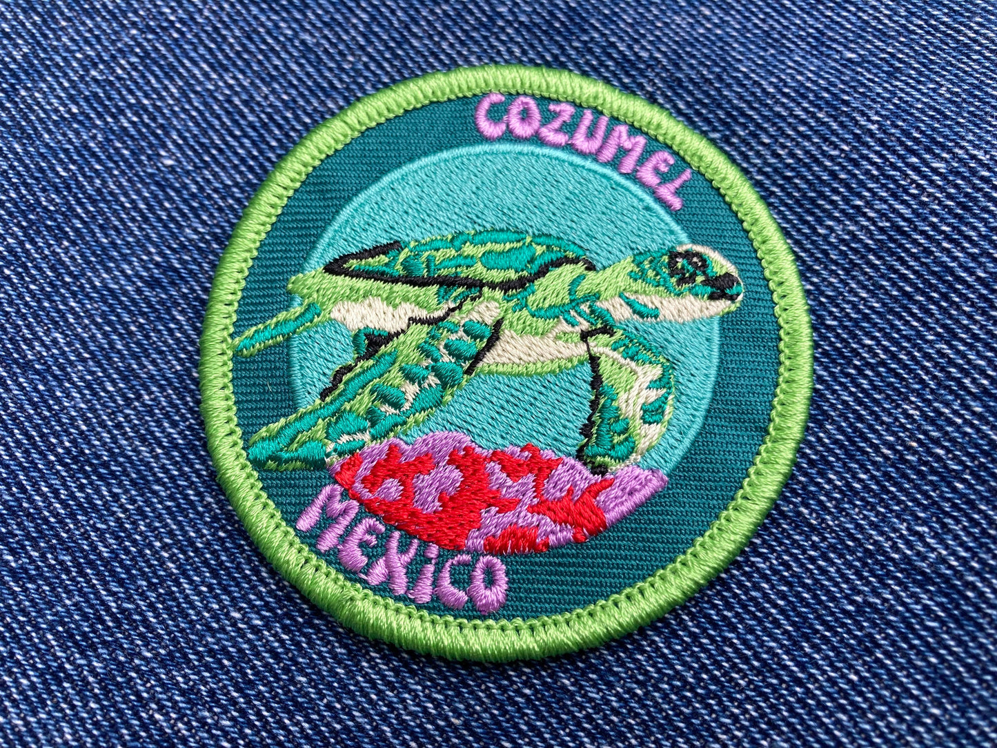 Cozumel Mexico Scuba Diving Patch - Colorful Sea Turtle Design, Iron-On Collectible Travel Patch