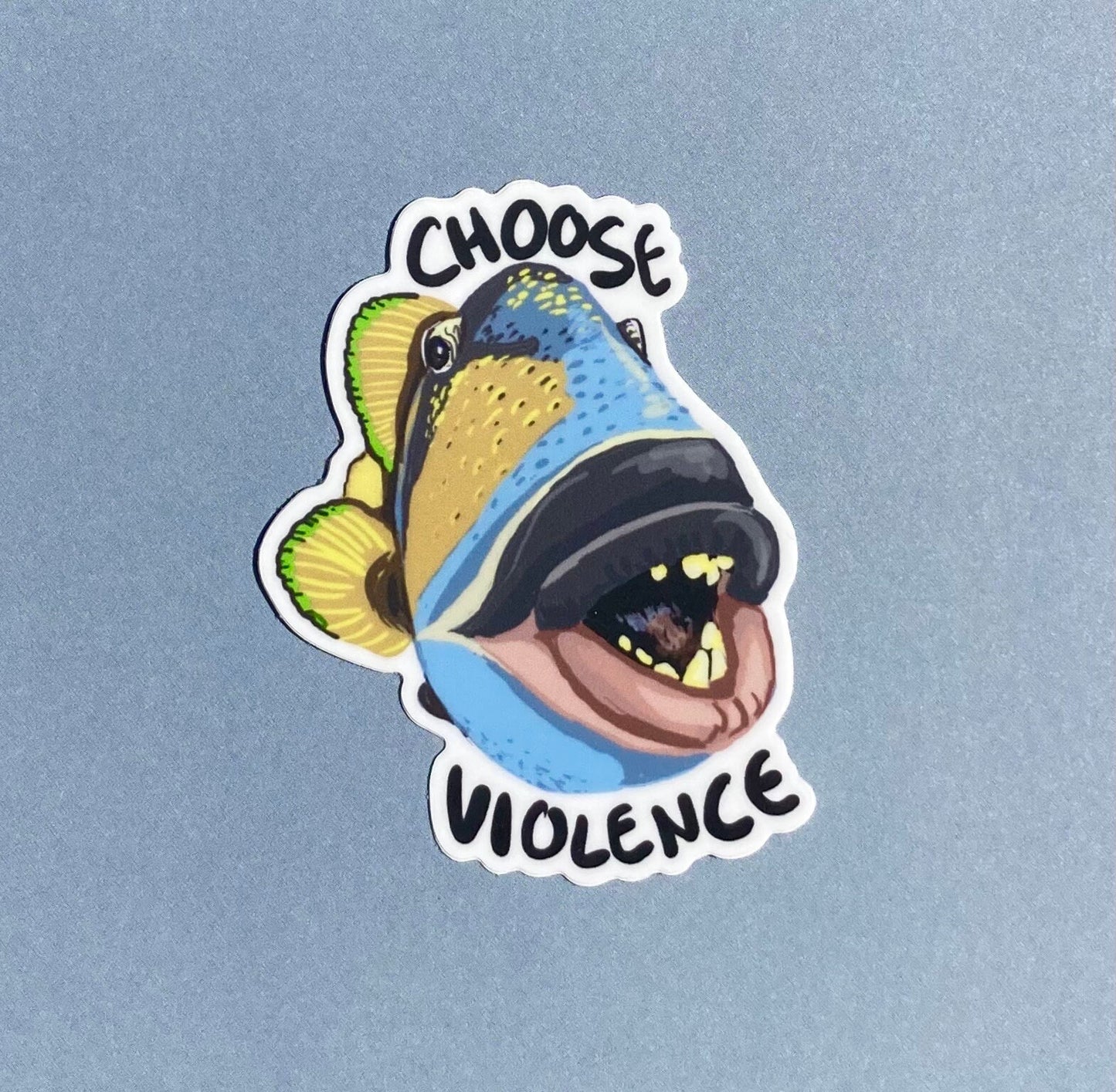 Trigger Fish Sticker Choose Violence Funny Sticker for Scuba Divers and Marine Biologists