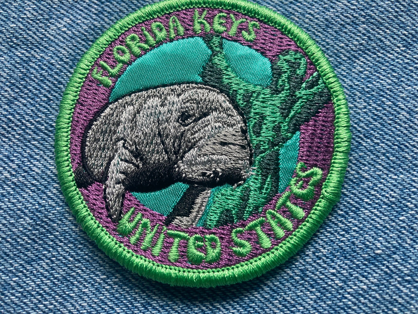 Florida Keys Scuba Diving Patch - Colorful Manatee Design, Iron-On Collectible Travel Patch