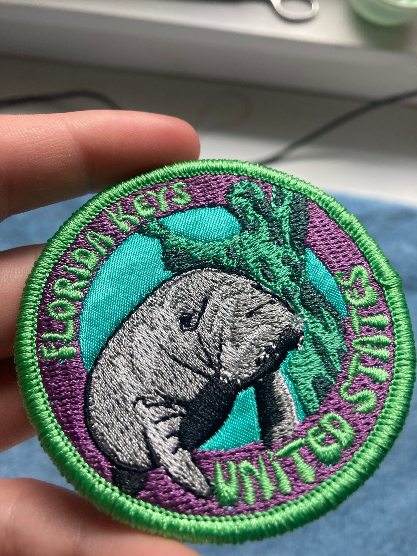 Florida Keys Scuba Diving Patch - Colorful Manatee Design, Iron-On Collectible Travel Patch