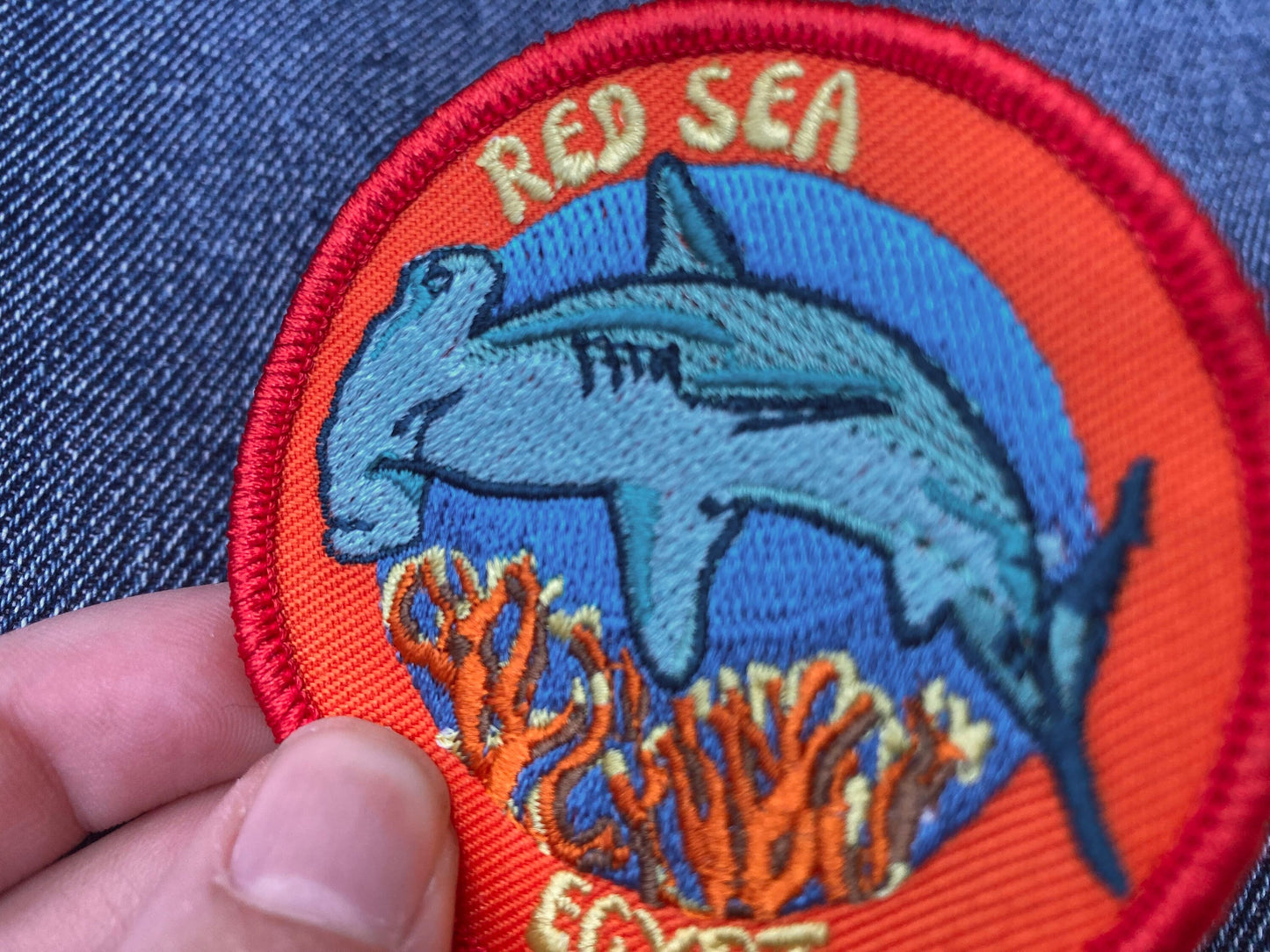 Red Sea Egypt Scuba Diving Patch - Colorful Hammerhead Shark Design, Iron-On Collectible Travel Patch