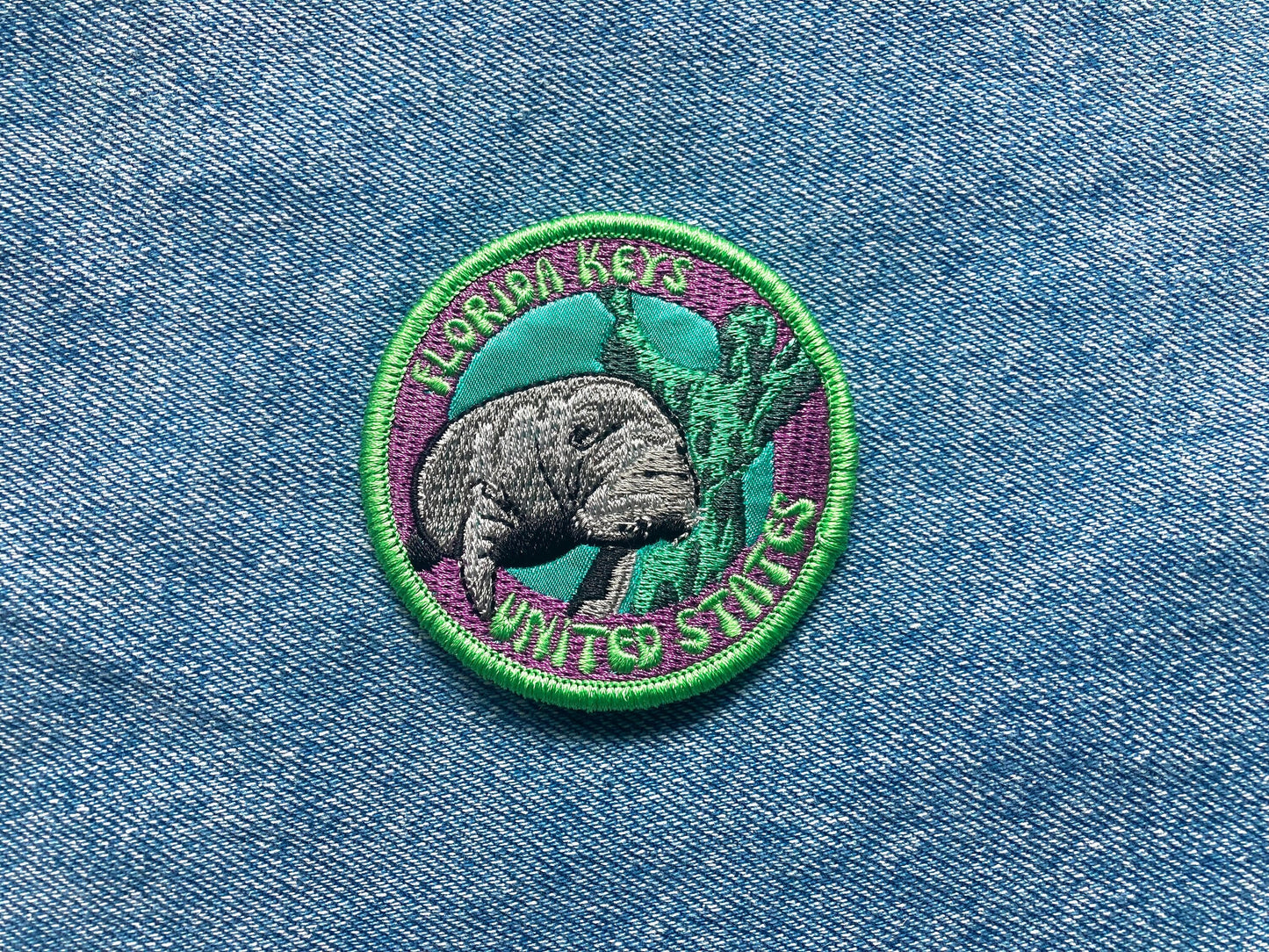 Florida Keys Scuba Diving Patch - Colorful Manatee Design, Iron-On Collectible Travel Patch