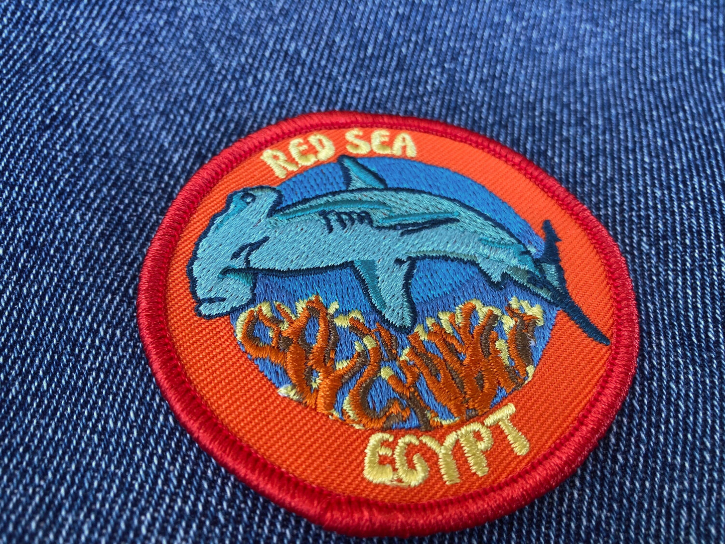 Red Sea Egypt Scuba Diving Patch - Colorful Hammerhead Shark Design, Iron-On Collectible Travel Patch